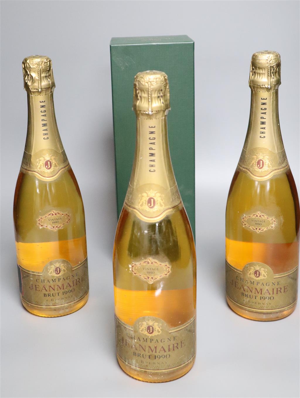 A bottle 1985 Cuvee Dom Perignon in presentation box and three bottles of 1990 Champagne Brut Jeanmaire (4)